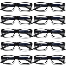10 PK Mens Unisex Blue Light Blocking Reading Glasses Black Spring Hinge Readers picture