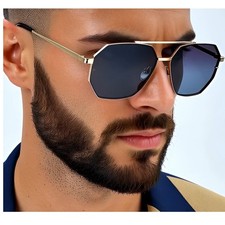 Dark Black Lens Sunglasses Men's Fashion Forward Gold Frame Street Wear Trendy picture