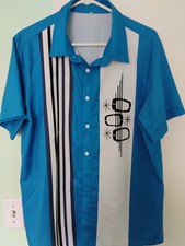 Men's button down 1960s retro design size LARGE blue/white design in great condi picture