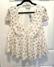 NWT TORRID Lovesick Knit Lace Scoop Neck Baby Doll size 1X cream floral TOP picture