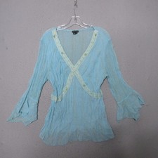 Vintage Y2K Piano Top Blue Y2K Fairy Lace Crinkle Sheer Metallic Ethereal Boho picture