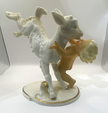 Vintage Schaubach Kunst Germany porcelain Cherub Putti boy and bucking goat picture