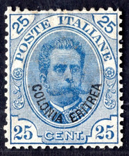Italy Eritrea 1892 Scott #6 25C. Blue Mint Hinged Catalog Value $1,450 picture