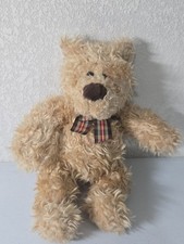 Vintage Gund Butterscotch Shaggy Bear Plaid Bow Plush Stuffed Animal 12