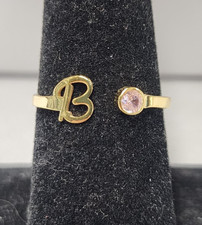 Glorria Sense 18K Gold Plated B Initial Pink Zircon Ring sz 7 Sterling Silver picture
