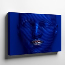 Abstract 3D Blue Face Canvas Wall Art Modern Sculptural Contemporary Home Decor picture
