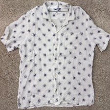 Teddy Stratford Linen Shirt Mens 4 Short Sleeve White Navy Starburst EUC picture