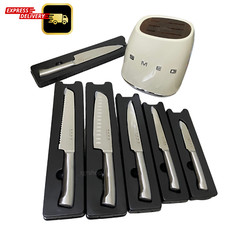 Smeg 7-Piece Kitchen knife Block set stainless steel Cream colour FAST SHIPPING picture