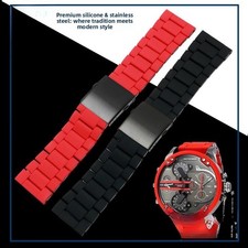 Rubber Wrapped Stainless Steel Watch Band Strap for Diesel DZ7396 DZ7370 DZ4289  picture