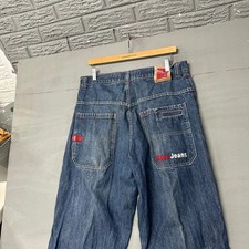 Paco Jeans Mens 36x32 Vintage 90s Baggy Wide Leg Skater Denim Blue Red Stitch picture