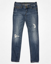 Express Women’s Size 2 Blue Distressed Studded Jeans Low Rise Straight Leg Denim picture