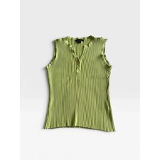 C'est City August Silk Vintage Y2K Lime Green Ribbed Henley Tank Top XL picture