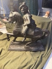 Antique Metal BUFFALO BILL CODY Horseback Statue Wild West Show. Detachable picture