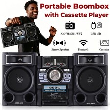 800W Portable Retro Boombox Cassette Player Bluetooth Speaker System AM/FM/SW picture
