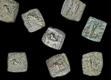 Set of 2 Indo-Greek Kingdom Menander I Bilingual Bronze Coins c.130 BCE picture
