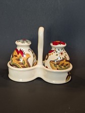 Pier 1 Imports Floral Ceramic Salt & Pepper Shakers Set w/ Caddy Holder Italian picture