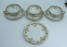 Antique Limoges France Porcelain Teacup & Saucer Set - Pink Roses Gold Trim (7 P picture