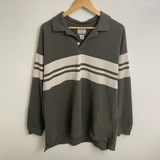 Vintage 2000s Men's Dark brown/navy blue striped Loose-Fit Knit Polo Sweater picture