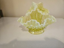 Fenton Topaz Honail Opalescent 3~Horn Epergne UV Reactive RARE Apartment Size  picture