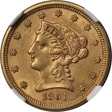 1861-P Type 2 Liberty Gold $2.50 NGC MS61 Nice Eye Appeal Strong Strike picture