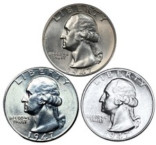1947 1947-D 1947-S 3 Coin Silver Washington Quarter BU Set Mint US Silver Coins picture