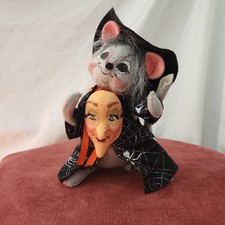 Vintage 2003 Annalee Mobilitee Dolls Mouse with Witch Mask & Spiderweb Coat picture