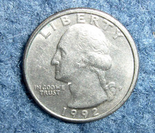 RARE 1992 P SLIGHTLY OFF-CENTER WASHINGTON CLAD QUARTER 25c PIECE COIN picture