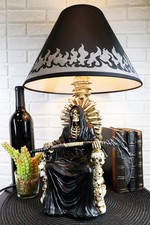 Ebros Grim Reaper Seated On Skeleton Justice Throne With Scythe Table Lamp Shade picture