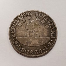 1830 PTS JL Bolivia 2 Sols Silver .133 ASW - KM95a - SKU-Q6318 picture