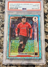 2022-23 Topps Merlin UCC Desire Doue RC #133 Aqua Speckle Refractor /199 PSA 10 picture