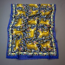 Drake’s Navy Jumbo Tiger Print Wool-Silk Scarf / RRP £245 / Brand New picture