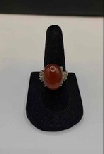 Vintage 9K Yellow Gold Orange-Brown Oval Cabochon Ring Marked 10K Sz 5.5 picture
