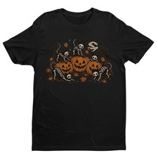 Spooky Skeleton Cats Shirt Retro Halloween Pumpkin Goth Cat Mom Men T-Shirt picture