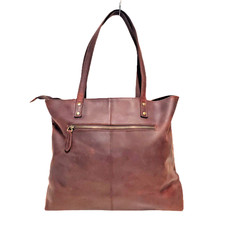 S-ZONE Brown Cowhide Leather  Shoulder Tote Bag Zip Top  Double Handles 17in picture