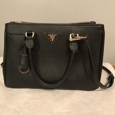 PRADA Black Saffiano Lux Galleria Faux Leather Medium Double Zip Purse Bag picture