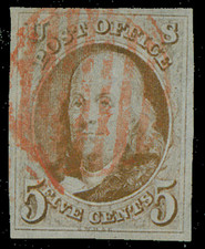 US Scott 1 Used, Red Cancel, Four Full Margins, No Faults, Gorgeous, SCV $425 picture