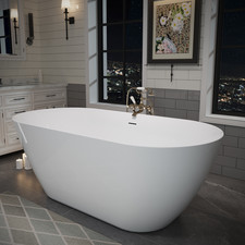 59in Acrylic Freestanding Bathtub,Oval Deep Soaker Tub,Double Wall,Gloss White picture