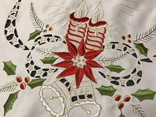 Christmas Red Poinsettia Candle Bell Embroidery Lace Placemat Runner Table Decor picture