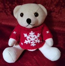 PIER 1 IMPORTS Teddy Bear White W/ Red Sweater Holiday Toy Winter Snowflake 10