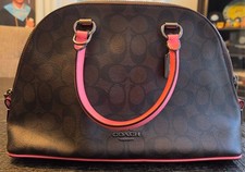 Coach 2558 Katy Satchel Signature Canvas & Leather Bag - Brown/Red picture