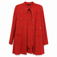 Misook Red Black Trim Cardigan L Shell 1X Knit 2 Piece Set picture