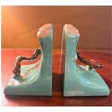 Vintage 1949 Roseville Pottery Ming Tree Bookends Shape 559 Turquoise - A Pair picture