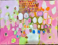 Emilia Bachelier Pink Abstract Painting 9x12” Original on Paper picture