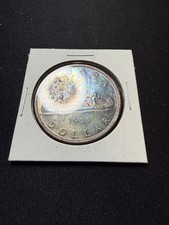 1953 Canadian Silver Dollar Coin Blue Patina picture