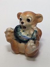 Vintage Whimsical Bear with Fish in Lap 1950s Figurine Japan - Nippon Yoko Boeki picture