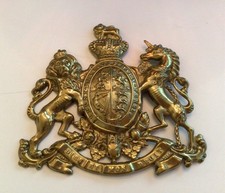 Antique 19th C Brass Plaque Coat Of Arms United Kingdom British Military Vtg picture