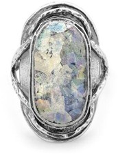 Oxidized Oval Roman Glass Ring 925 Sterling Silver picture