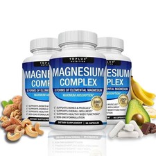 New 3X Toplux Nutrition Magnesium Complex 1000mg Supports 8 Elemental Magnesium picture