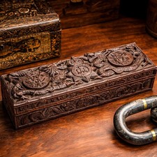Stunning Hand Carved Anglo Chinese Antique Carved Wood Box Devonshire Militaria picture