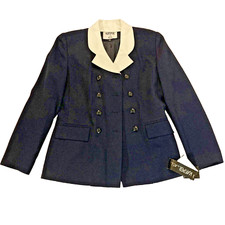 Kasper A.S.L. Women's Silk Blazer Navy White Collar Button Size 6 NEW $189 picture